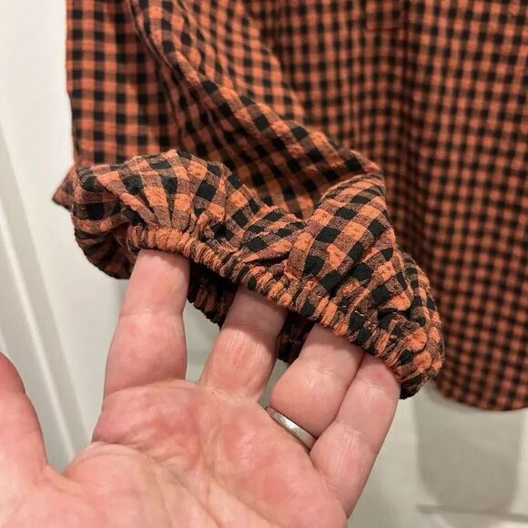 A New Day Ladies Size Large Orange Black Checked Shirt With Long Sleeves - Picture 3 of 6